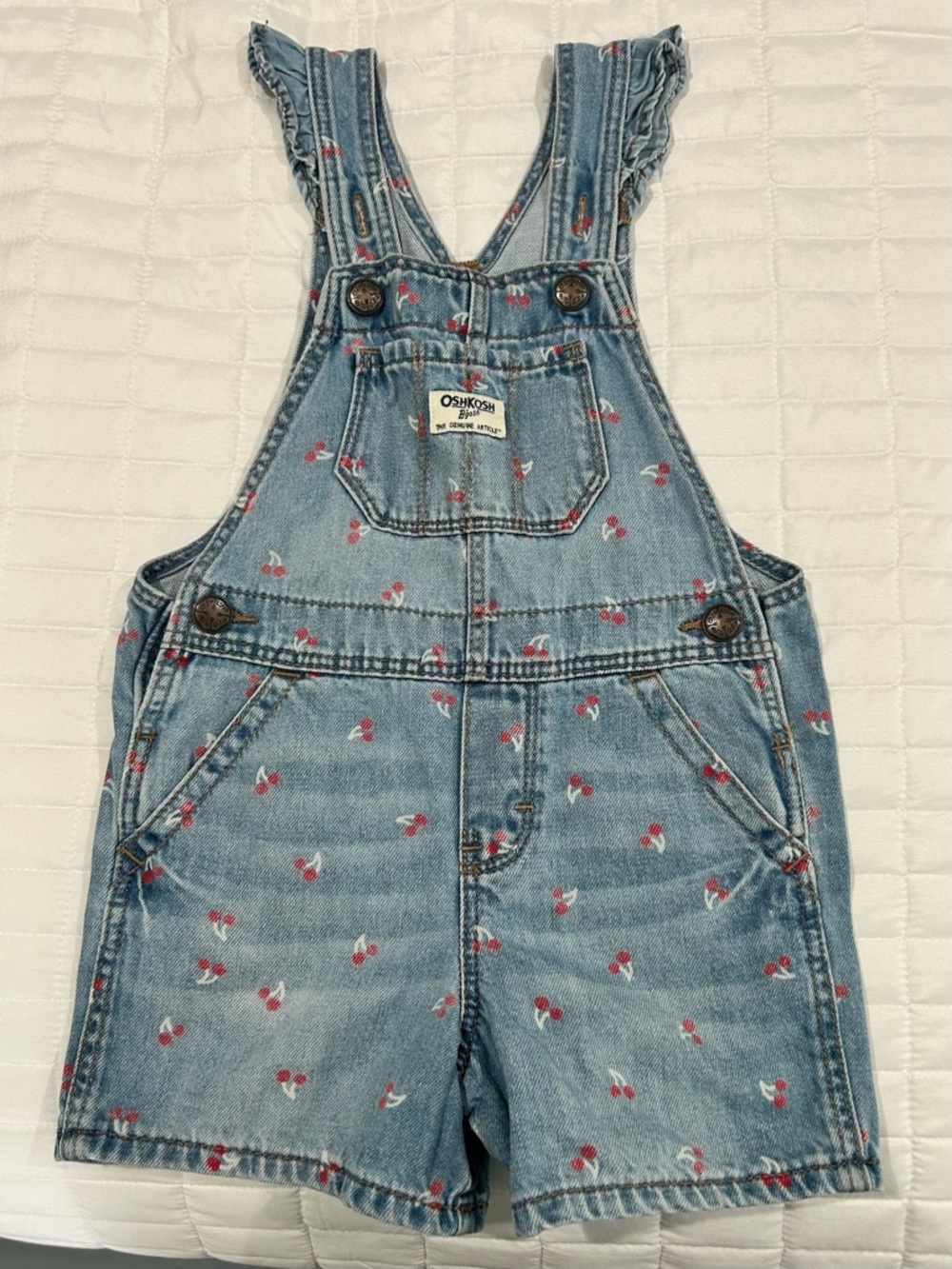 OshKosh B'gosh Light Blue Denim Cherry Short Overalls